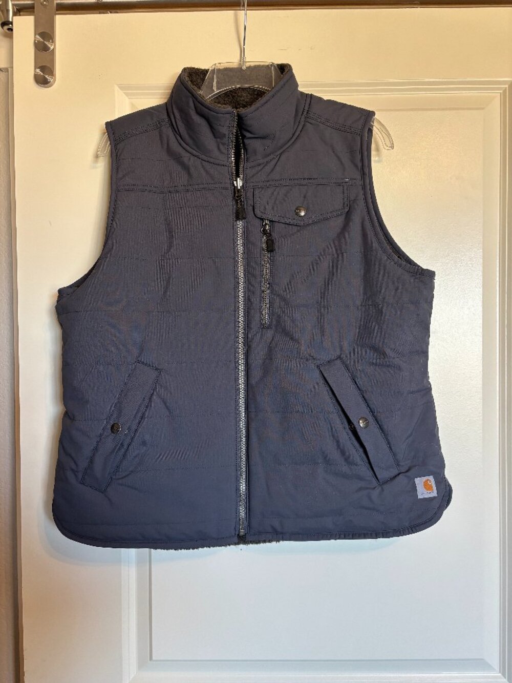 Carhartt Women’s Reversible Utility Sherpa Lined Vest Bluestone Gray Blue L 12/1